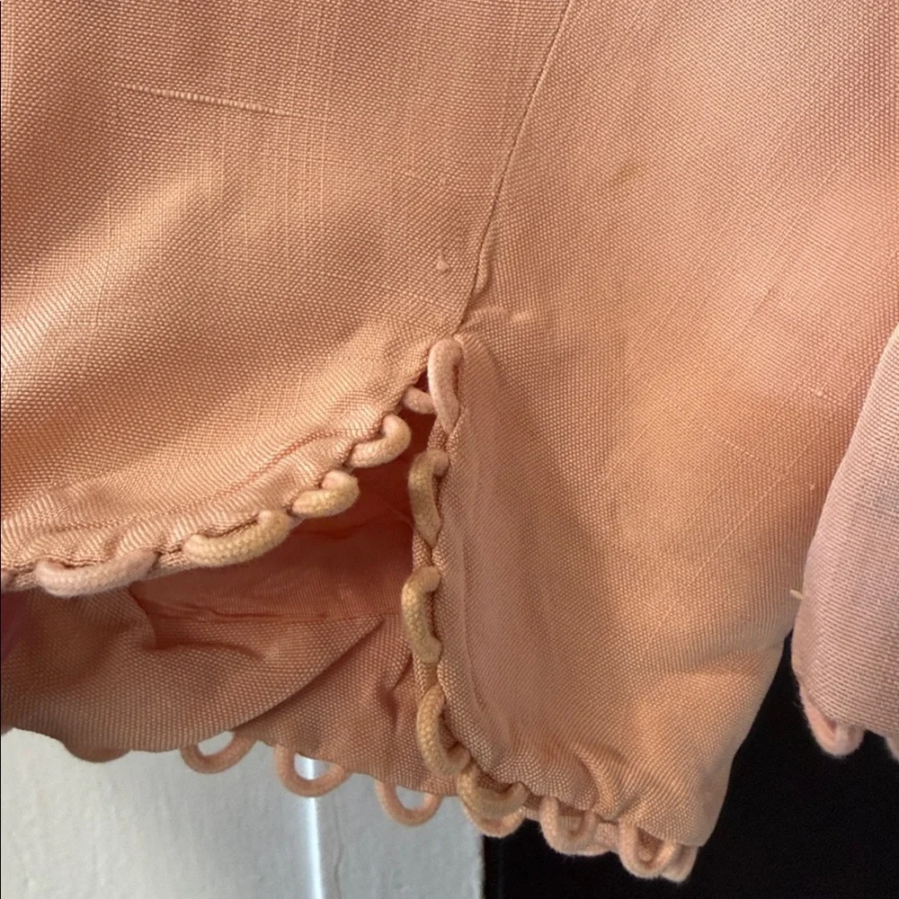 Vintage Christian Dior silk jacket/blazer collarless design, scalloped edge trim - Picture 8 of 9